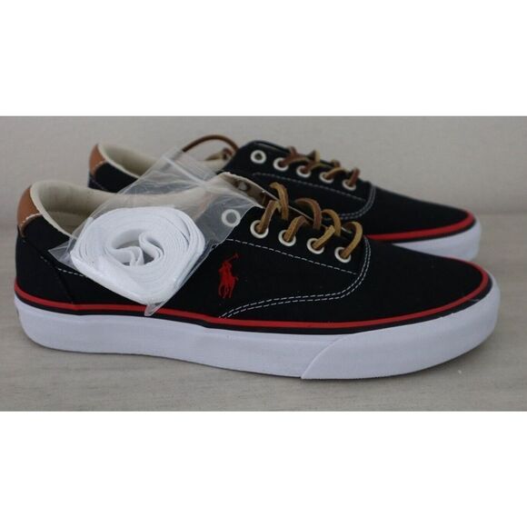 Polo Ralph Lauren Men's Sz 8 Black Keaton-Pony Low Top Canvas Sneaker Loafers - Picture 1 of 8
